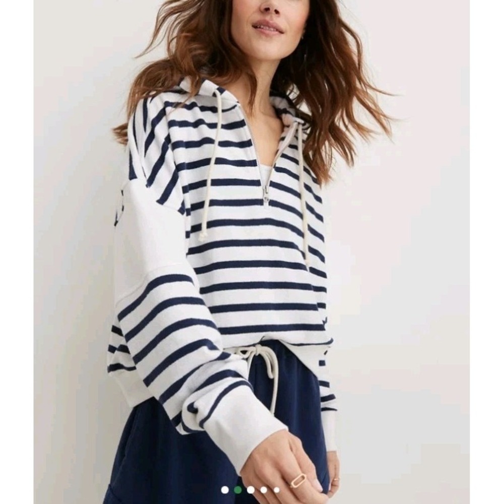 Aerie‎ Restart Quarter Zip Hoodie Sweatshirt Womens Small White Blue Nautical
